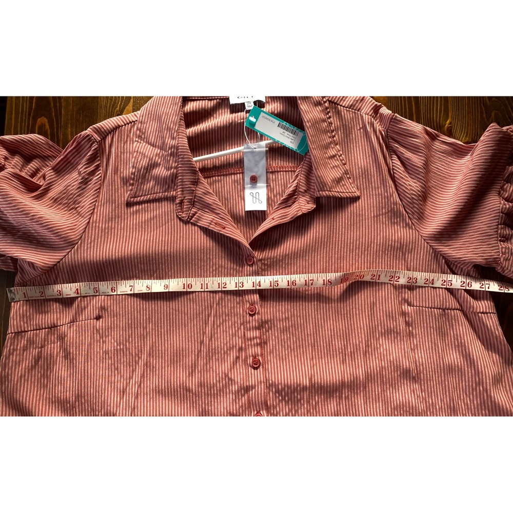 Gilli Calla Shirt Dress 2X Dark Pink Striped Ruffle Sleeve Button Front New - Picture 14 of 14